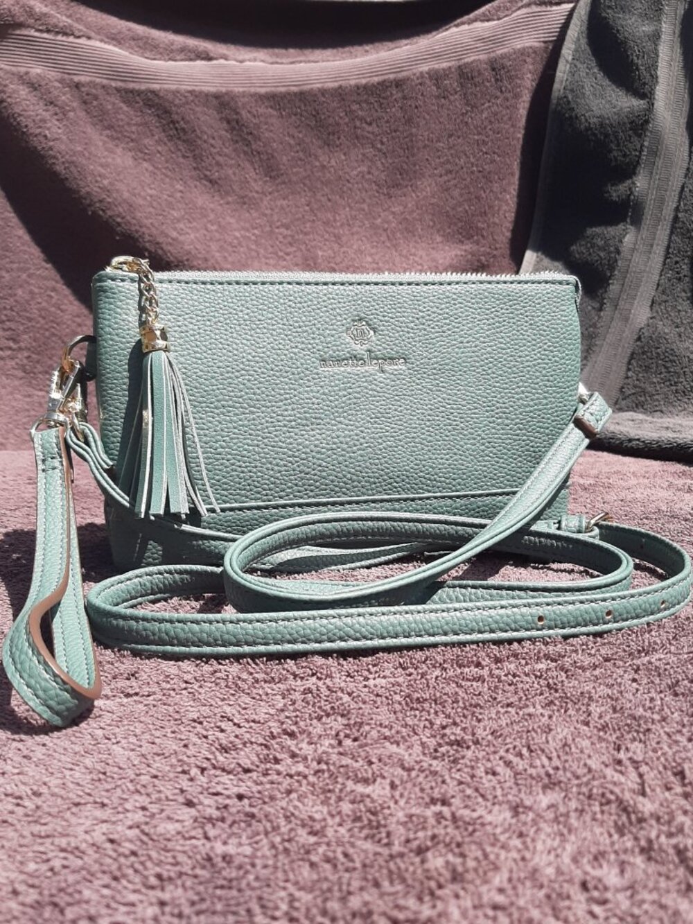 Nanette Lepore Pebbled Turquoise Crossbody Bag Clutch Tassel 8.5" x 5" x 3.5"